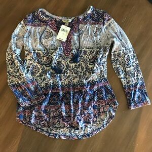 Lucky brand new with tags bandana print peasant top